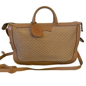 Vintage Gucci GG Travel Bag Brown Gold Lock Carry On Luggage Zip Weekender Strap